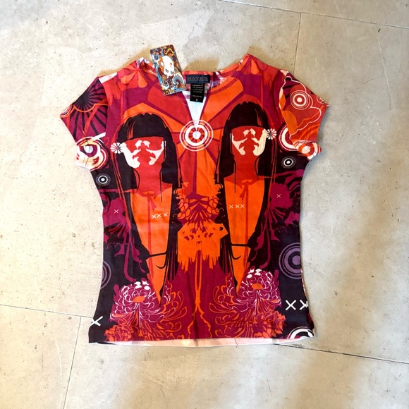 NWT Vintage Y2K Hayes Top S Twins Short Sleeve Custo Barcelona T-shirt Graphic - Picture 1 of 4
